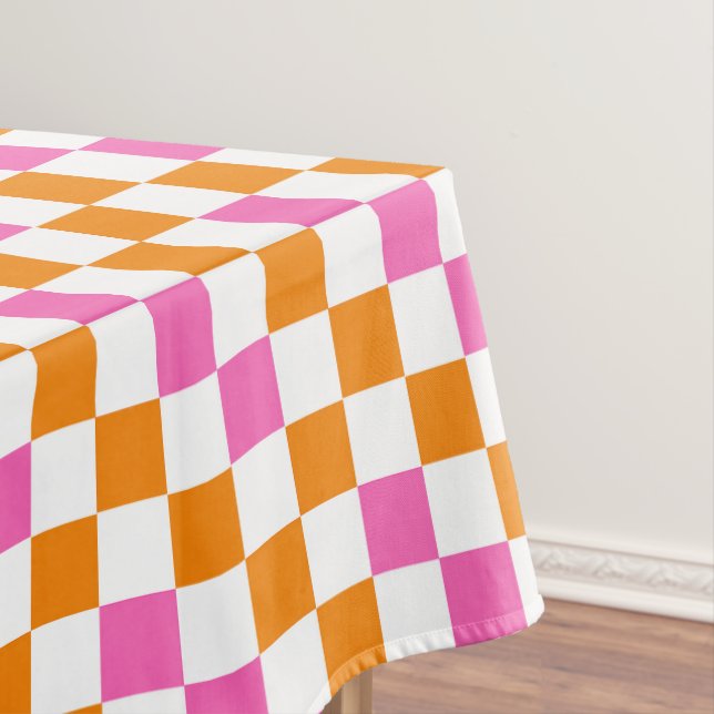 Orange White Pink Chequered Pattern Design  Tablecloth (In Situ)