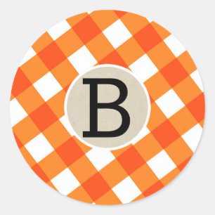 Orange White Plaid Chequered Halloween Party Favou Classic Round Sticker