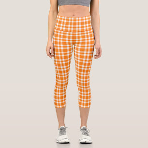 Orange White Plaid Pattern Capri Leggings