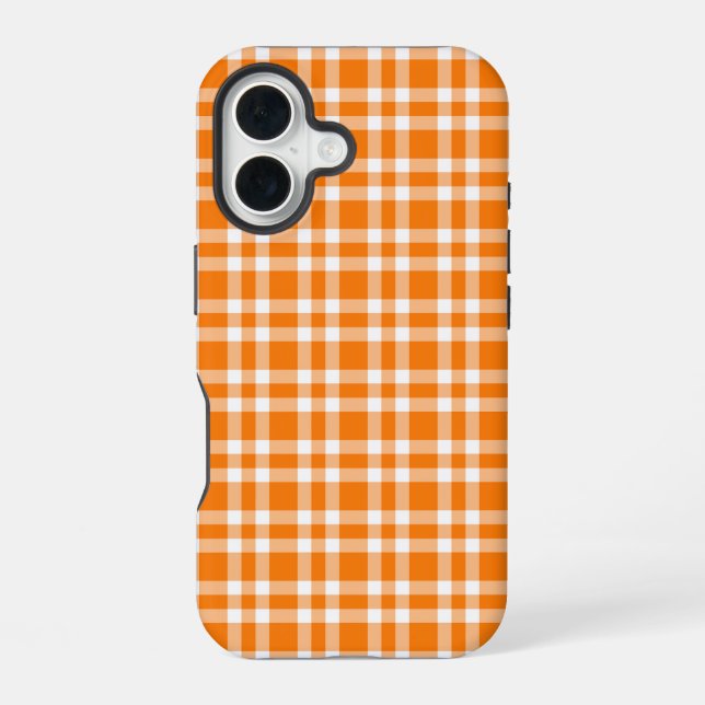 Orange White Plaid Pattern iPhone 16 Case (Back)