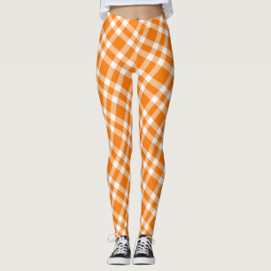 Orange White Plaid Pattern Leggings