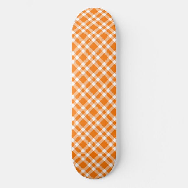 Orange White Plaid Pattern Skateboard (Front)