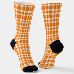 Orange White Plaid Pattern Socks