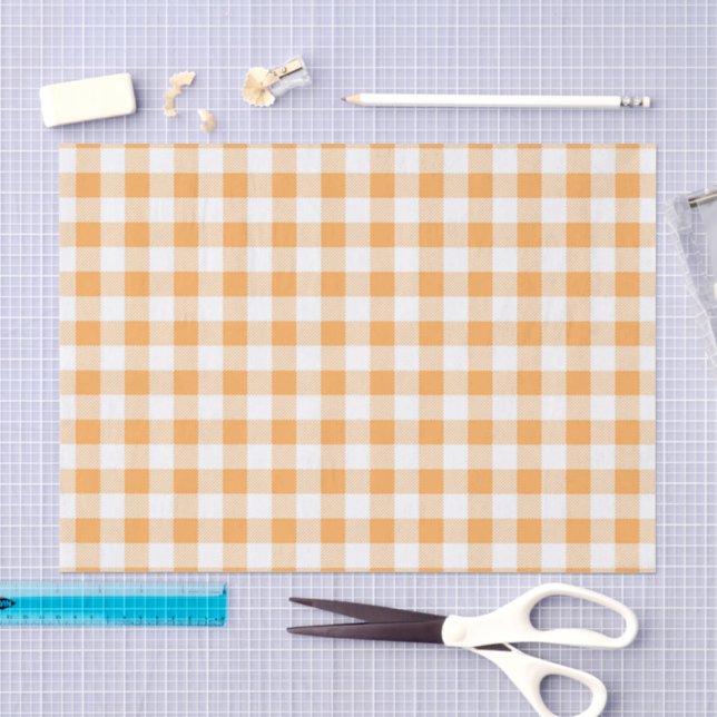 Orange White Plaid Pattern  Tissue Paper (Craft)