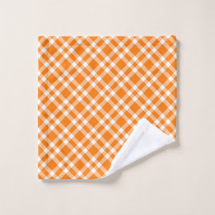 Orange White Plaid Pattern Wash Cloth