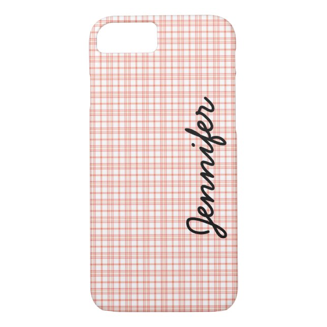 Orange & White Plaid Personalised Name, Minimalist Case-Mate iPhone Case (Back)