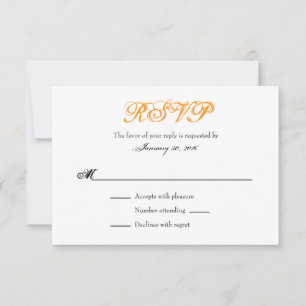 Orange White Plain Simple Wedding RSVP Cards