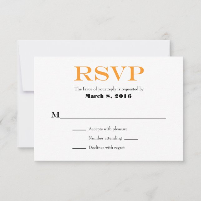 Orange White Plain Simple Wedding RSVP Cards (Front)