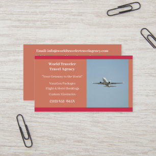 Orange White Plane Agent Aeroplane Travel Agency Business Card