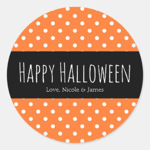 Orange & White Polka Dot Halloween Favour Classic Round Sticker