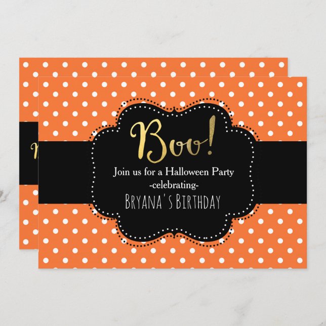 Orange & White Polka Dot Halloween Invitations (Front/Back)