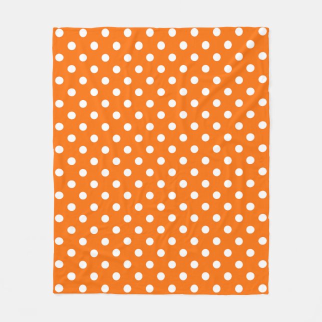 Orange White Polka Dots Design Fleece Blanket (Front)