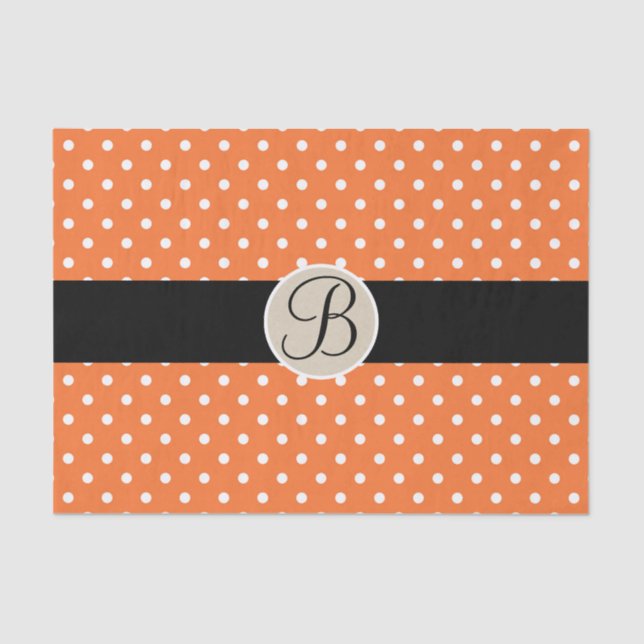 Orange White Polka Dots Monogram Letter Initial Tissue Paper (Front)