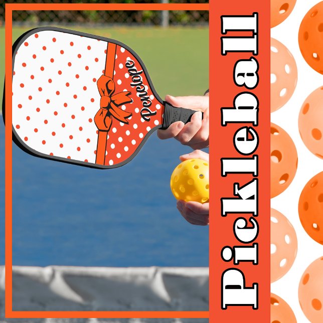 Orange, White Polka Dots, Orange Bow, Personalised Pickleball Paddle (Orange, White Polka Dots, Orange Bow, Personalized Pickleball Paddle)