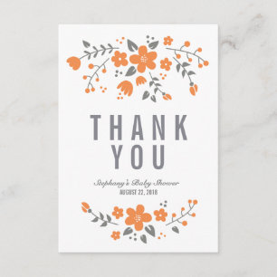 Orange White Pretty Floral Flat Thank You Card