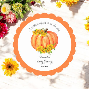Orange White Pumpkin Fall Baby Shower Paper Coaster