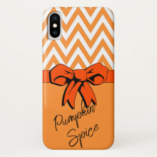Orange & White Pumpkin Spice Faux Bow Personalised iPhone X Case