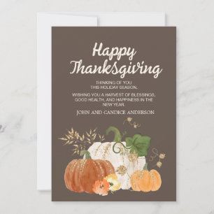Orange White Pumpkins Brown Thanksgiving Invitation