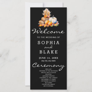 Orange & White Pumpkins Fall Black Wedding Program