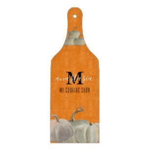 Orange White Pumpkins My Cooking Show Monogram Cutting Board