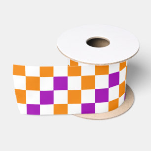 Orange White Purple Chequered Design Satin Ribbon