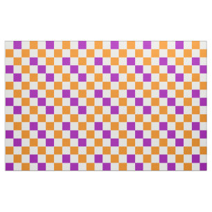 Orange White Purple Chequered Pattern Design  Fabric
