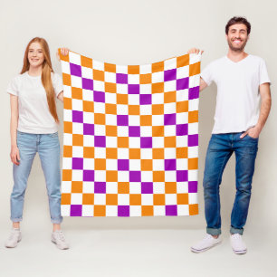 Orange White Purple Chequered Pattern Design  Fleece Blanket