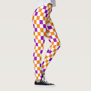 Orange White Purple Chequered Pattern Design Leggings