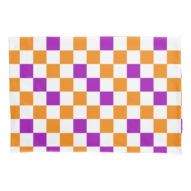 Orange White Purple Chequered Pattern Design  Pillowcase (Front)