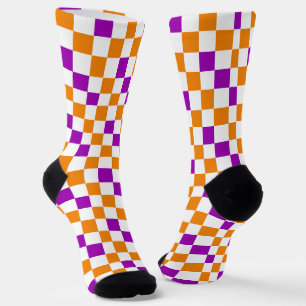 Orange White Purple Chequered Pattern Design  Socks