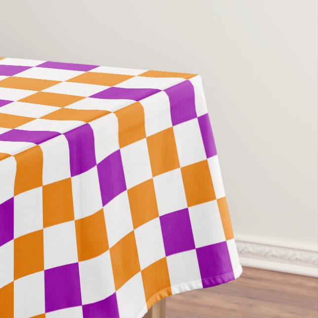 Orange White Purple Chequered Pattern Design  Tablecloth (In Situ)