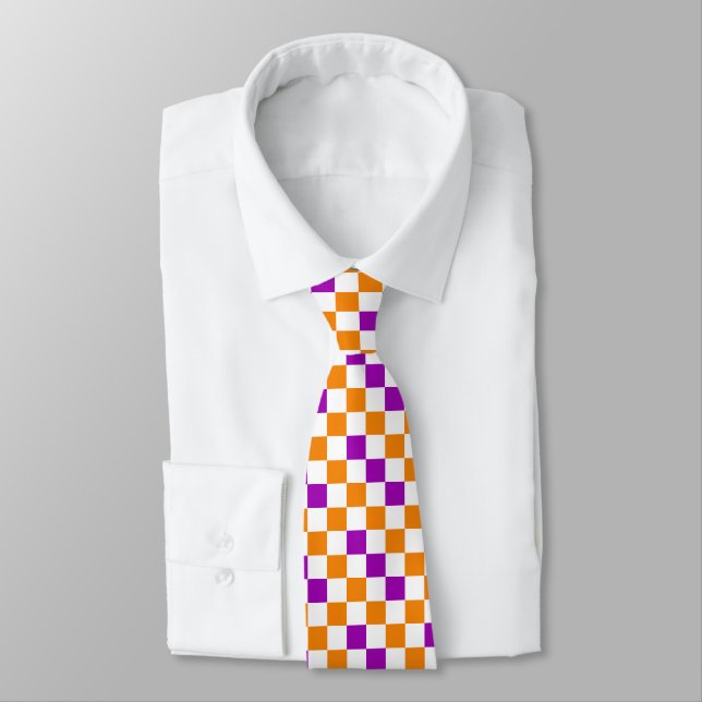 Orange White Purple Chequered Pattern Design  Tie (Tied)