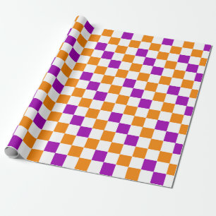 Orange White Purple Chequered Pattern Design  Wrapping Paper