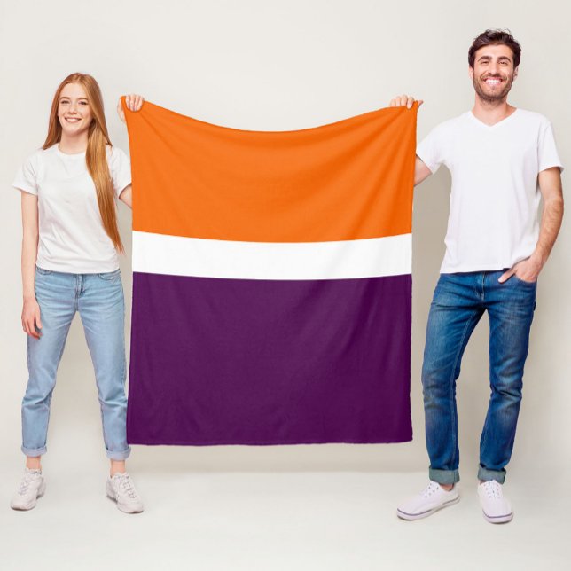 Orange White Purple Plain Colour Block Design  Fleece Blanket (Creator Uploaded)