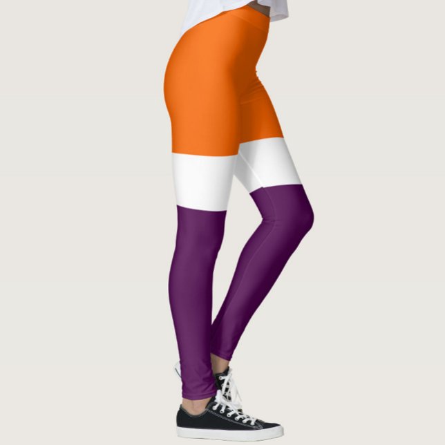 Orange White Purple Plain Colour Block Design  Leggings (Creator Uploaded)