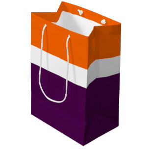 Orange White Purple Plain Colour Block Design Medium Gift Bag