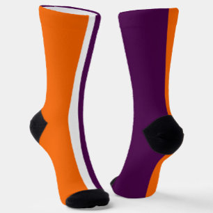 Orange White Purple Plain Colour Block Design  Socks
