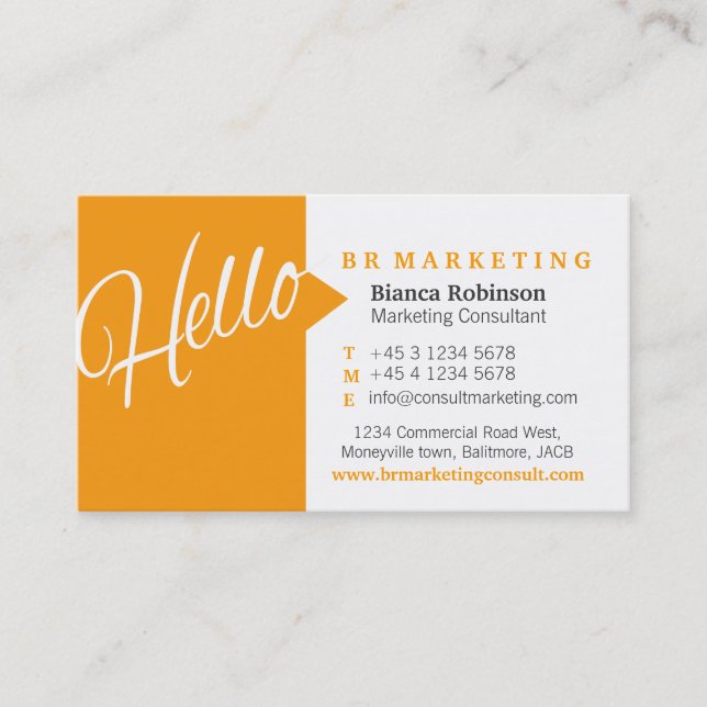 Orange white quote social media business card (Front)