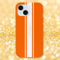 Orange White Racing Stripes Gold Monogrammed Cool