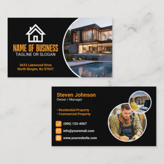Orange White Renovation Contractor Builder Business Card