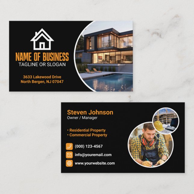Orange White Renovation Contractor Builder Business Card (Front/Back)