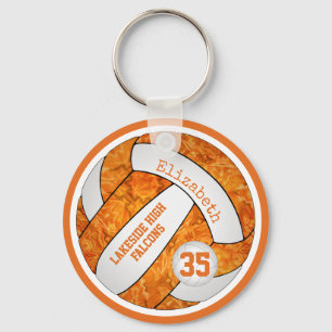 orange white school colours custom name volleyball key ring