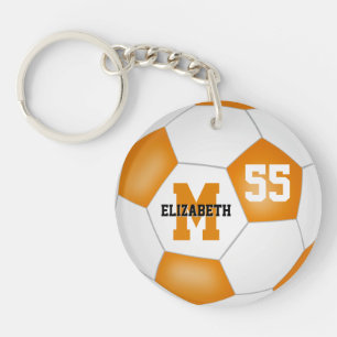orange white school colours soccer bag tag key ring