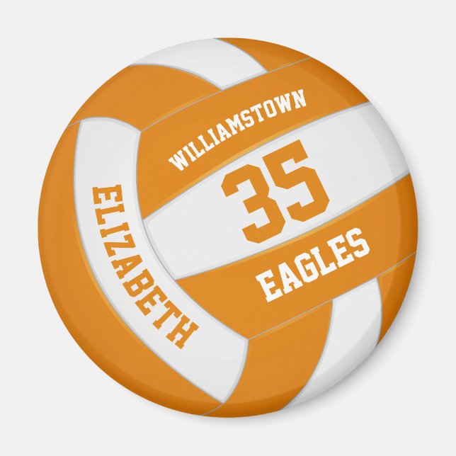 orange white school colours team name volleyball magnet (Front)