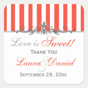 Orange White Silver Stripes Scroll Candy Sticker