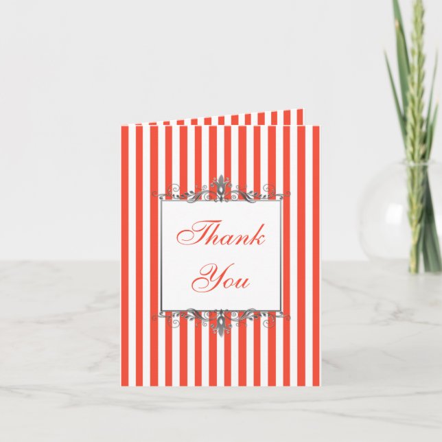 Orange White Silver Stripes Scrolls Thank You Card (Front)