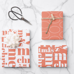 Orange White Simple Merry Christmas Modern Trendy Wrapping Paper Sheet
