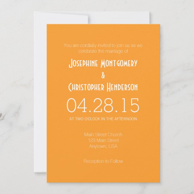 Orange White Simple Modern Wedding Invitation (Front)