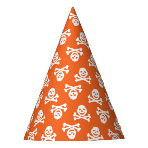 Orange White Skull Halloween Party Hat