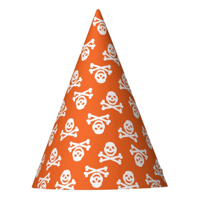 Orange White Skull Halloween Party Hat (Front)